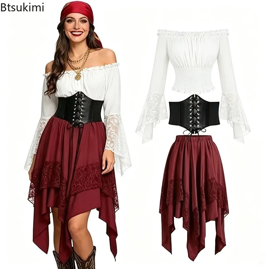 Vintage Fashion Dresses - Halloween Renaissance Asymmetrischer Feenschwanz-Rock Langes Kleid