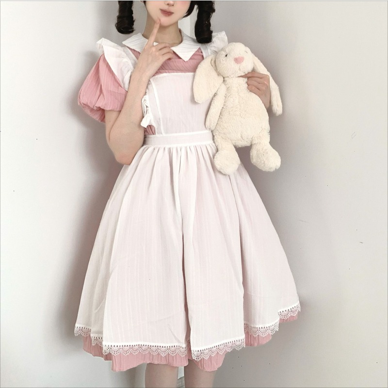 Langes Rosa-Weißes Dienstmädch – Vintage Fashion Dresses Bewertung und Preis